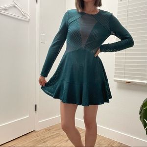 BCBG Green mesh long sleeve mini dress